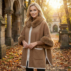 Winter Faux Fur Poncho Cape with Zippe, Heavyweight Plush Cloak Cardigan, Cozy Shawl Collar Cold Weather Cover-Up
