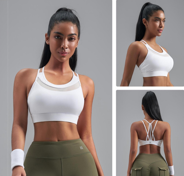 Sports Bra with Mesh Panel - Workout Crop Top