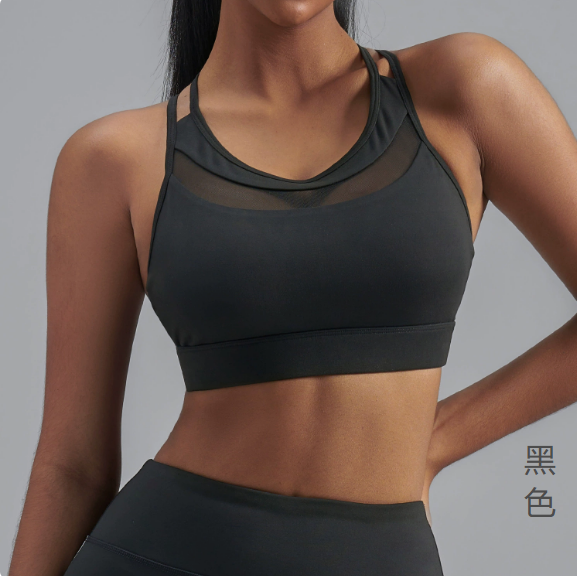 Sports Bra with Mesh Panel - Workout Crop Top