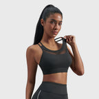 Sports Bra with Mesh Panel - Workout Crop Top