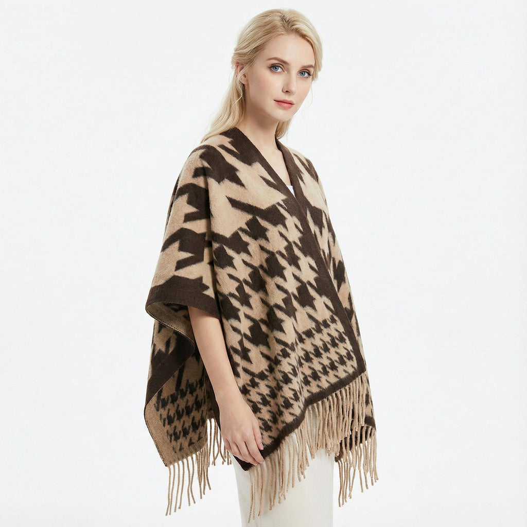 Ultra-Soft Faux Wool Poncho, Warm Open Front Shawl Wrap - Elegant Festive Christmas Present for Fall and Winter