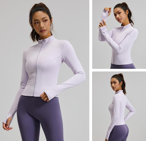 Slim Fit Stand Collar Jacket with Thumbholes