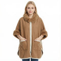 Winter Faux Fur Poncho Cape with Zippe, Heavyweight Plush Cloak Cardigan, Cozy Shawl Collar Cold Weather Cover-Up