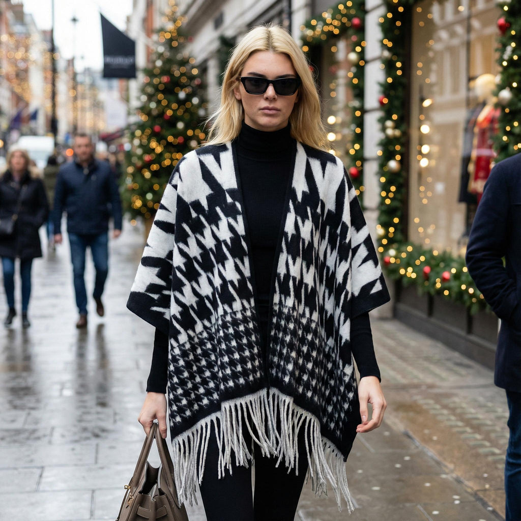 Ultra-Soft Faux Wool Poncho, Warm Open Front Shawl Wrap - Elegant Festive Christmas Present for Fall and Winter