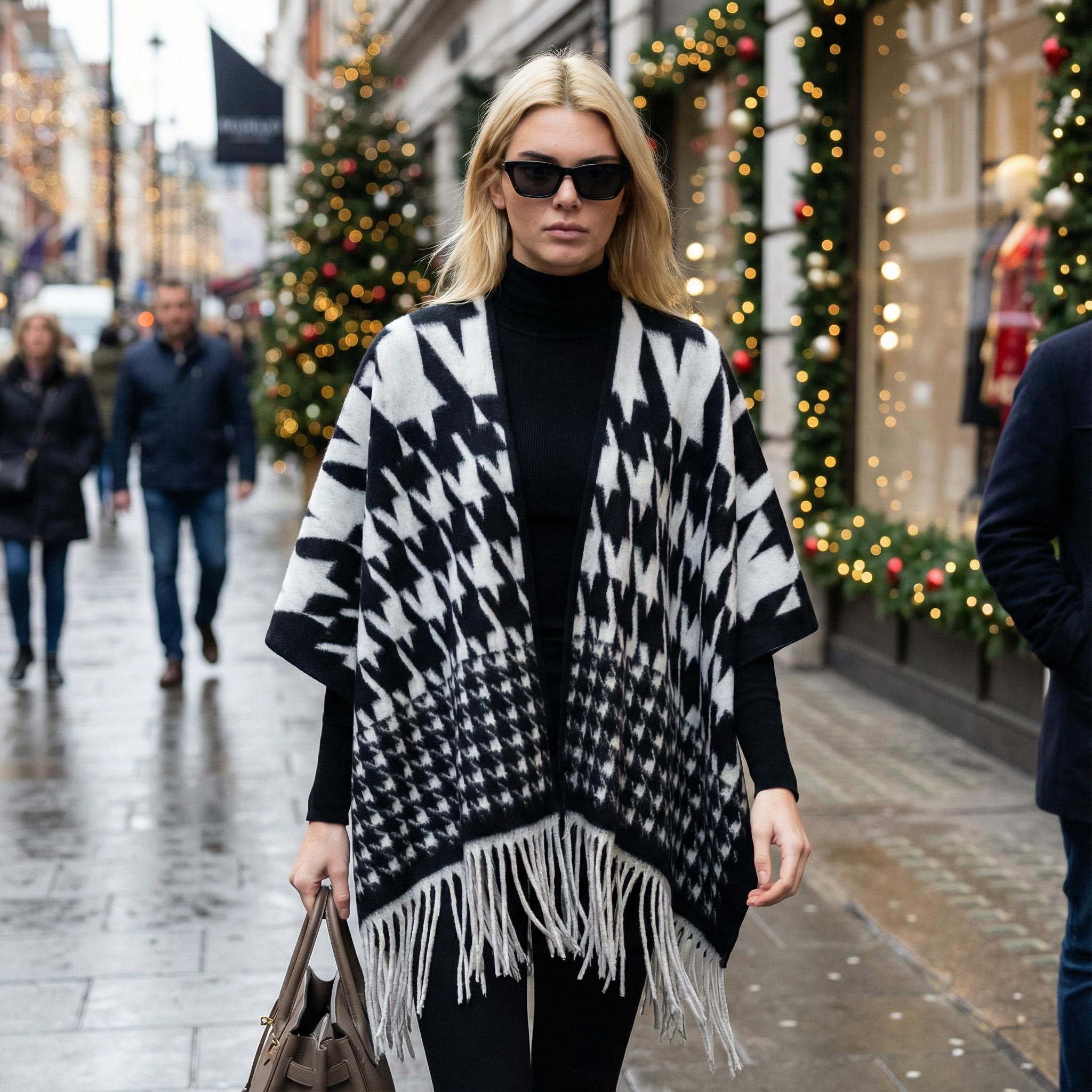 Ultra-Soft Faux Wool Poncho, Warm Open Front Shawl Wrap - Elegant Festive Christmas Present for Fall and Winter