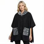 Winter Faux Fur Poncho Cape with Zippe, Heavyweight Plush Cloak Cardigan, Cozy Shawl Collar Cold Weather Cover-Up