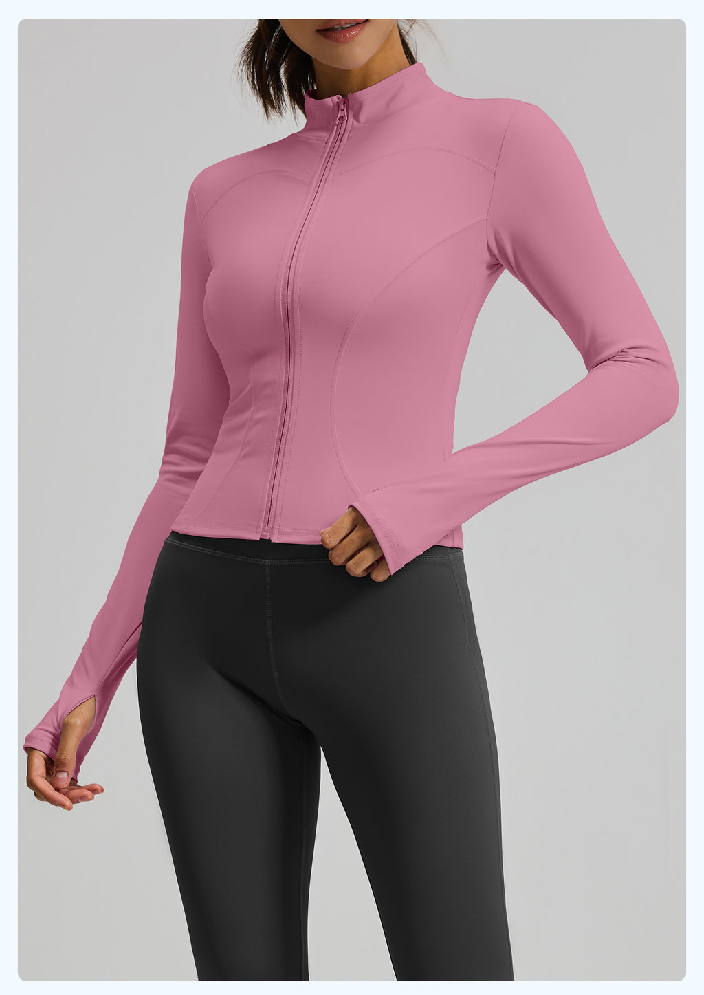 Slim Fit Stand Collar Jacket with Thumbholes