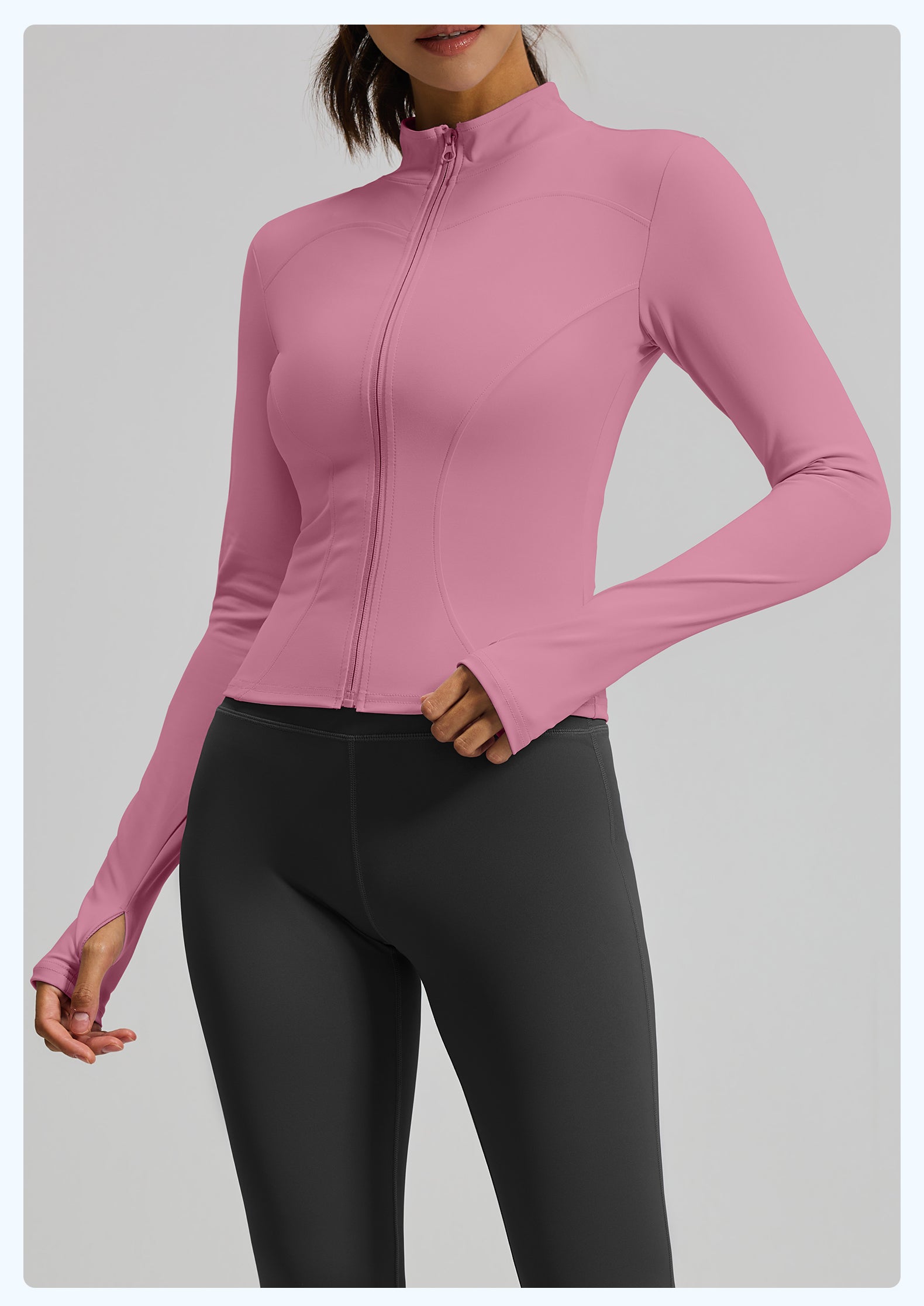 Slim Fit Stand Collar Jacket with Thumbholes