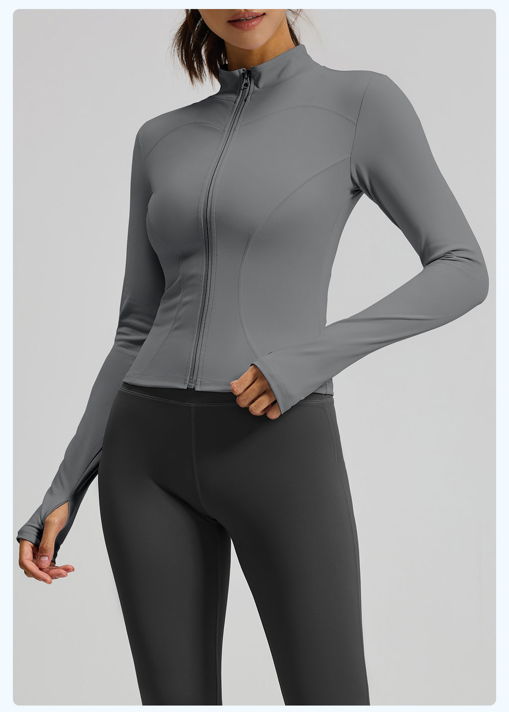 Slim Fit Stand Collar Jacket with Thumbholes