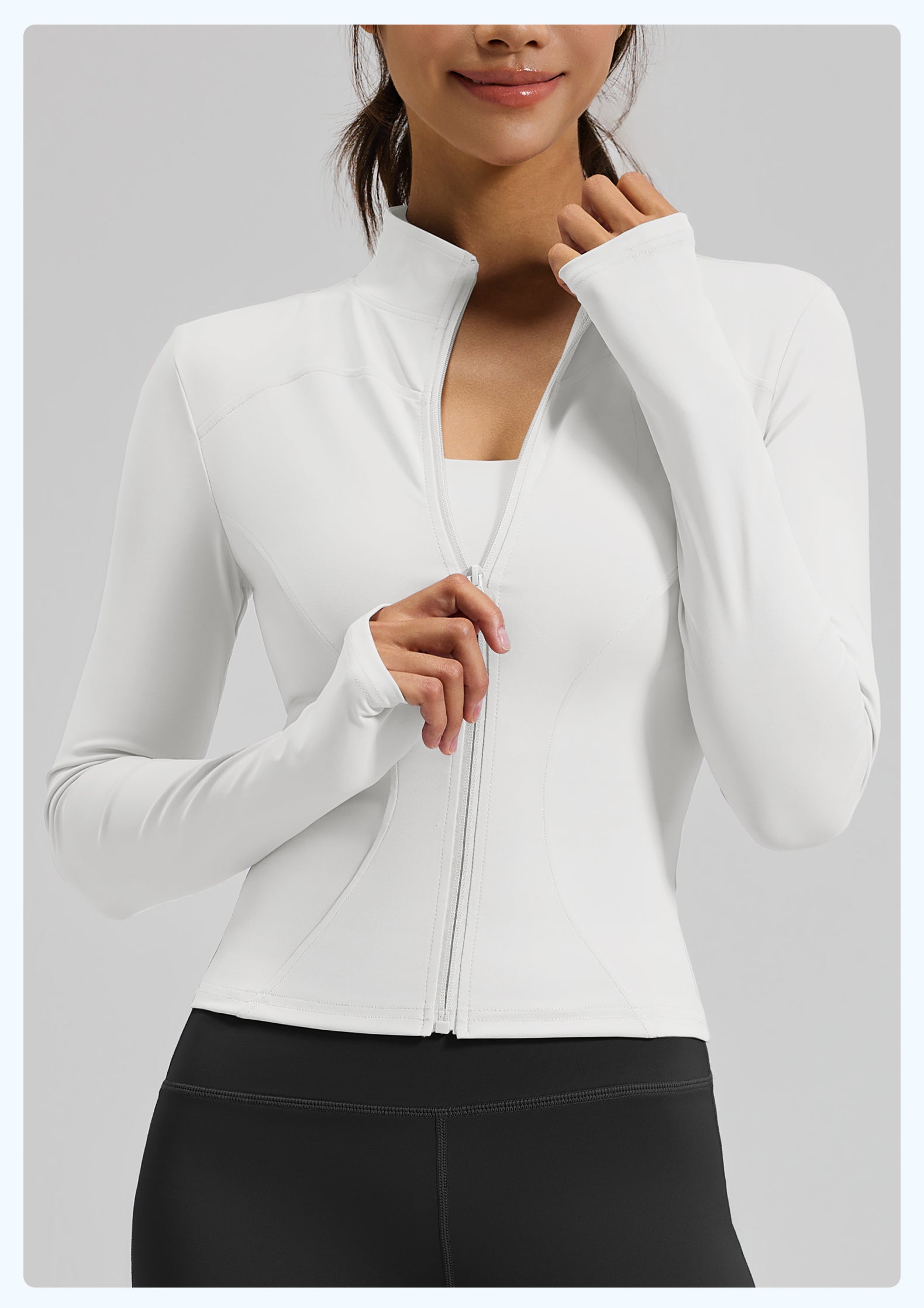 Slim Fit Stand Collar Jacket with Thumbholes
