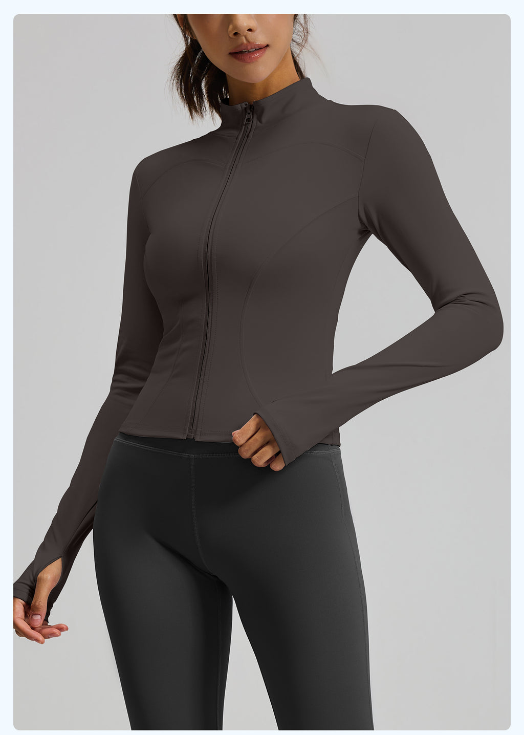 Slim Fit Stand Collar Jacket with Thumbholes