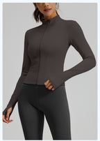Slim Fit Stand Collar Jacket with Thumbholes