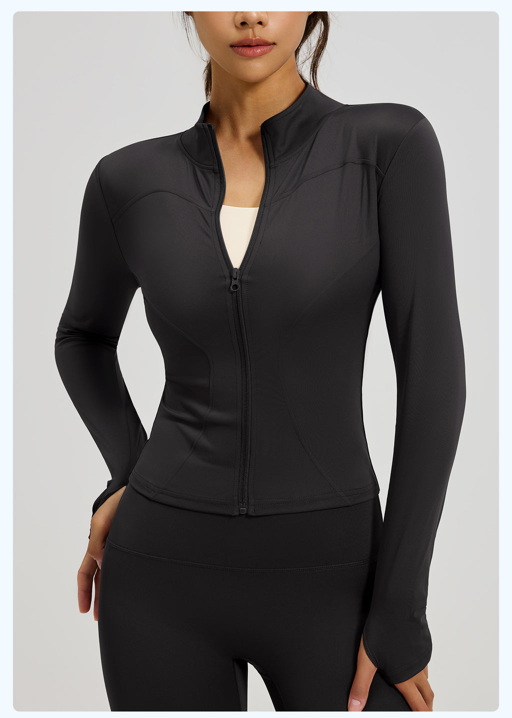 Slim Fit Stand Collar Jacket with Thumbholes