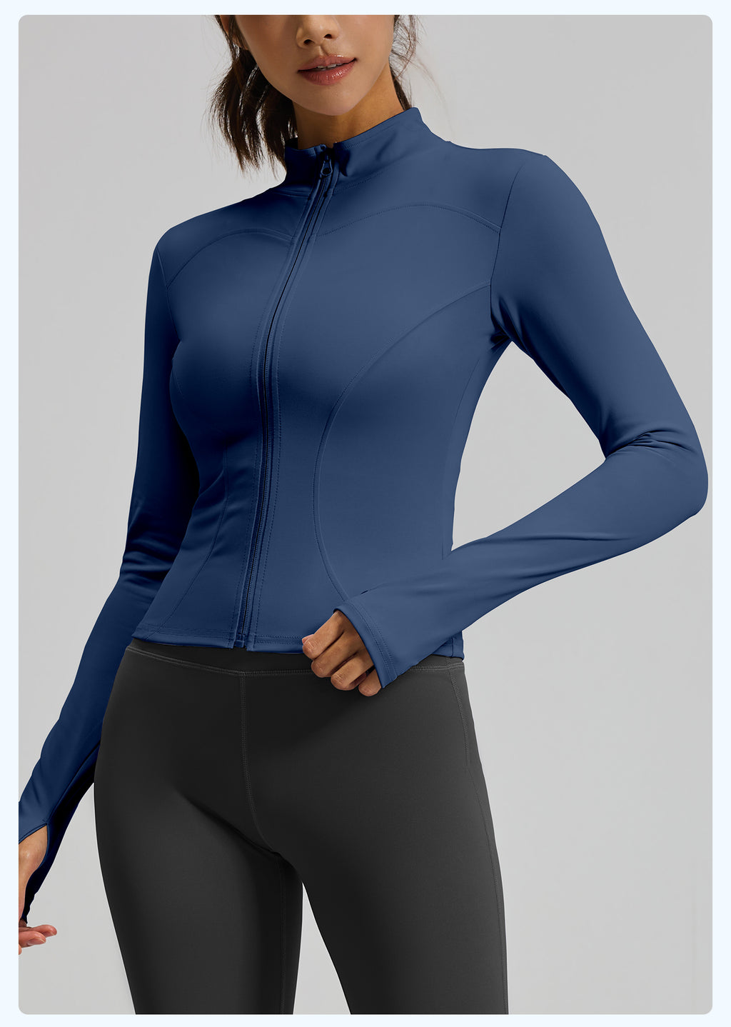 Slim Fit Stand Collar Jacket with Thumbholes