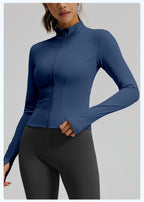 Slim Fit Stand Collar Jacket with Thumbholes