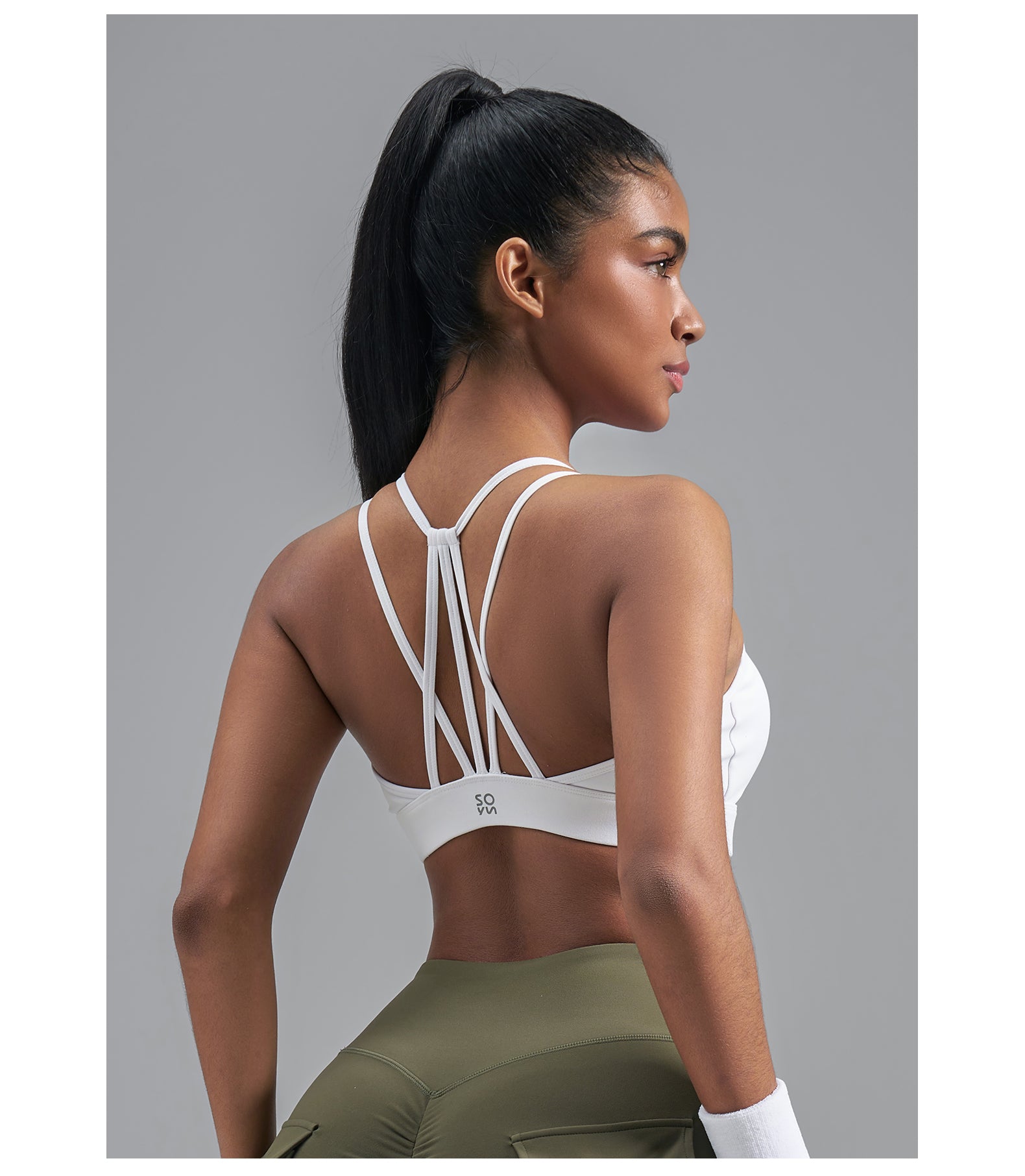 Sports Bra with Mesh Panel - Workout Crop Top