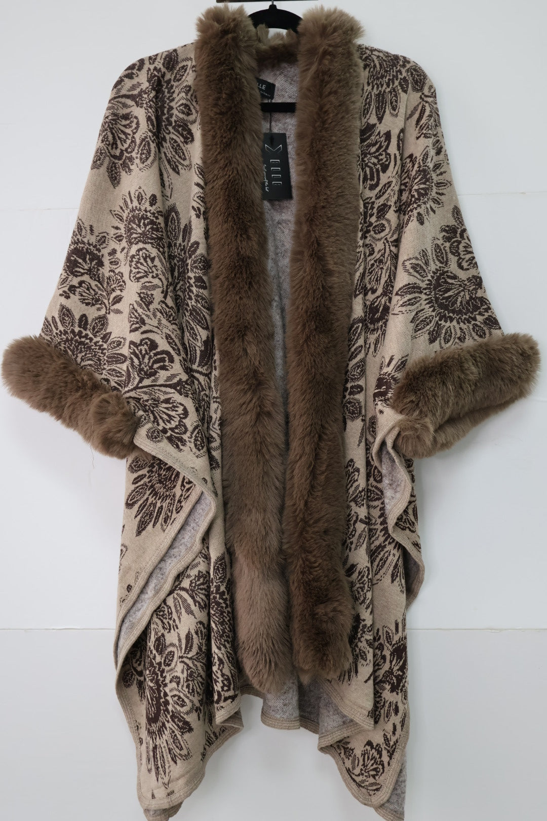 Faux Fur Poncho Cape, Cozy Shawl Collar Cold Weather Cover-Up