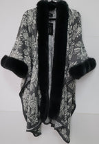 Faux Fur Poncho Cape, Cozy Shawl Collar Cold Weather Cover-Up