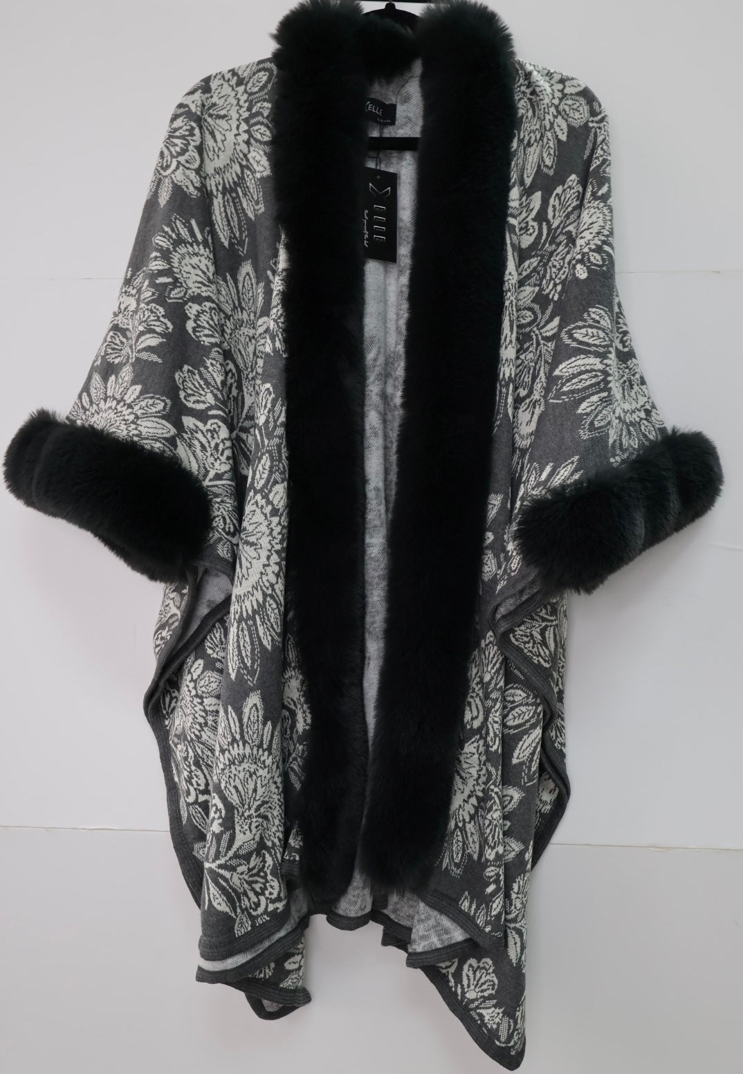Faux Fur Poncho Cape, Cozy Shawl Collar Cold Weather Cover-Up