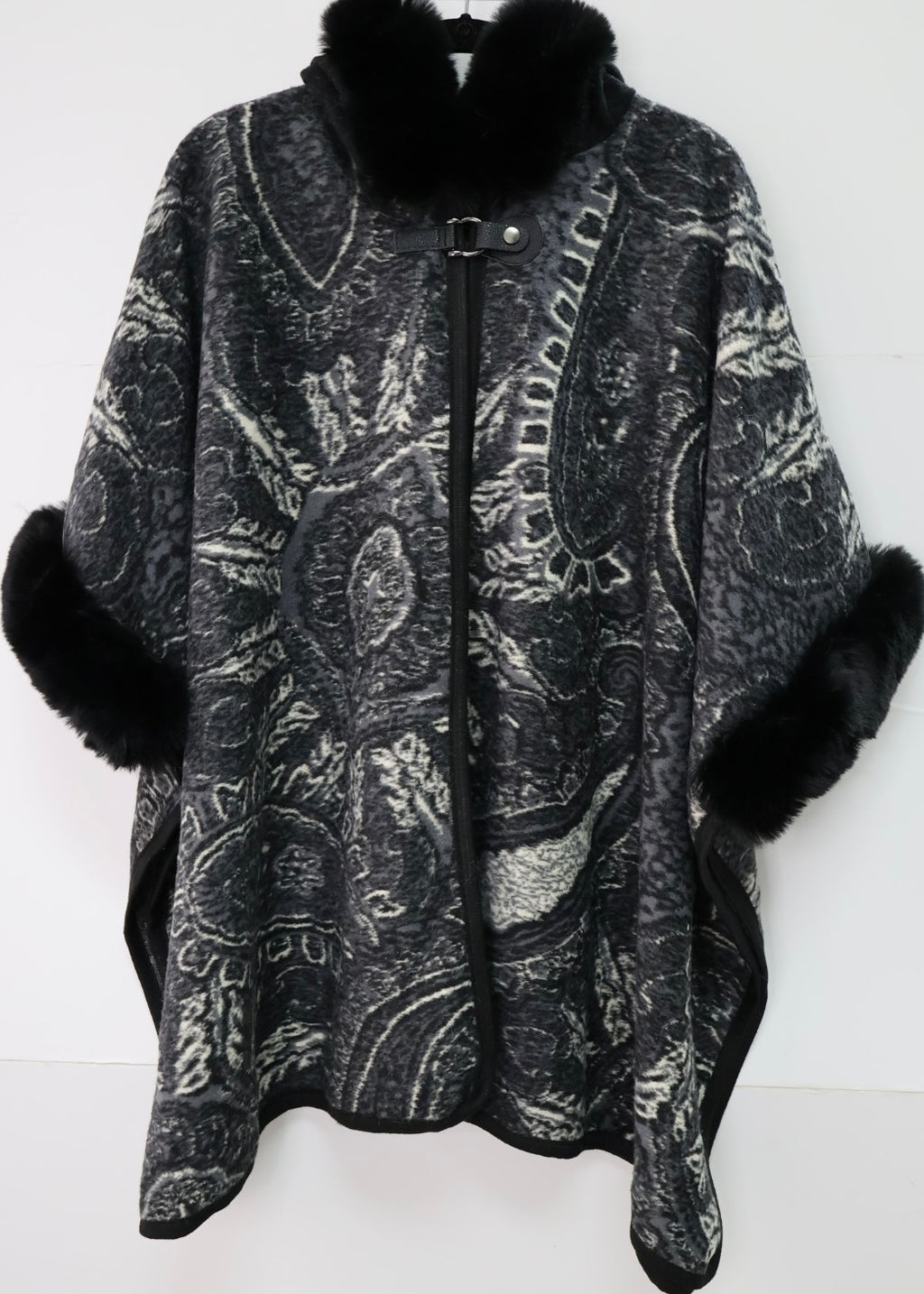 Faux Fur Poncho Cape, Cozy Shawl Collar Cold Weather Cover-Up