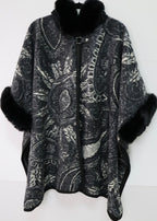 Faux Fur Poncho Cape, Cozy Shawl Collar Cold Weather Cover-Up