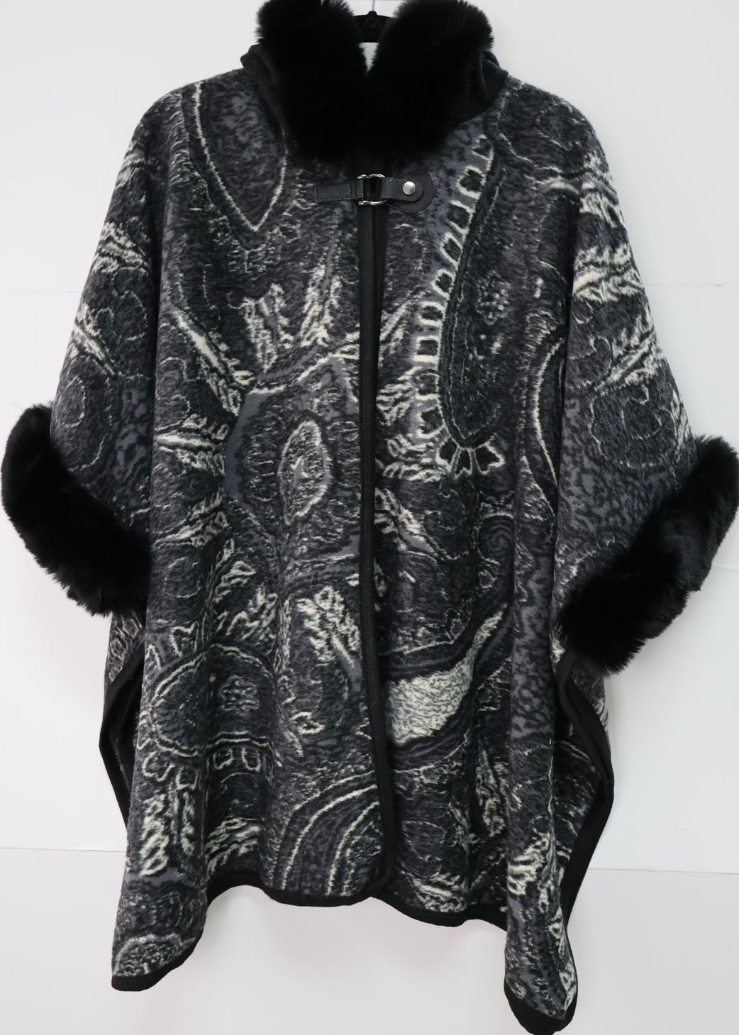 Faux Fur Poncho Cape, Cozy Shawl Collar Cold Weather Cover-Up