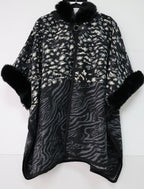 Faux Fur Poncho Cape, Cozy Shawl Collar Cold Weather Cover-Up