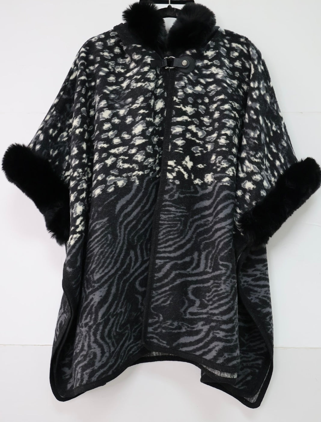 Faux Fur Poncho Cape, Cozy Shawl Collar Cold Weather Cover-Up
