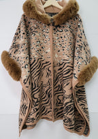 Faux Fur Poncho Cape, Cozy Shawl Collar Cold Weather Cover-Up