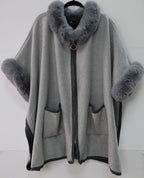 Winter Faux Fur Poncho Cape with Zippe, Heavyweight Plush Cloak Cardigan, Cozy Shawl Collar Cold Weather Cover-Up