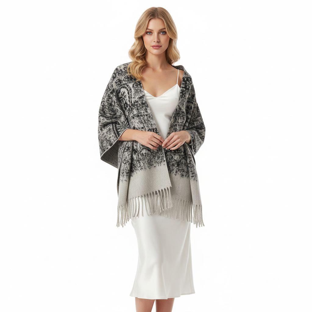 Ultra-Soft Faux Wool Poncho, Warm Open Front Shawl Wrap - Elegant Festive Christmas Present for Fall and Winter
