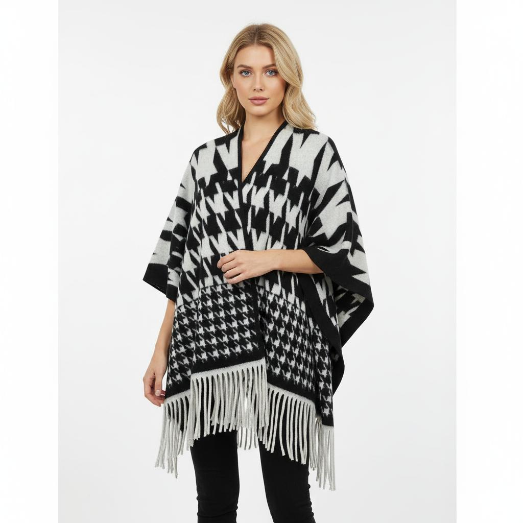 Ultra-Soft Faux Wool Poncho, Warm Open Front Shawl Wrap - Elegant Festive Christmas Present for Fall and Winter