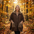Winter Faux Fur Poncho Cape with Zippe, Heavyweight Plush Cloak Cardigan, Cozy Shawl Collar Cold Weather Cover-Up