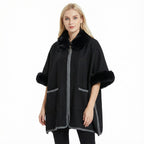 Winter Faux Fur Poncho Cape with Zippe, Heavyweight Plush Cloak Cardigan, Cozy Shawl Collar Cold Weather Cover-Up