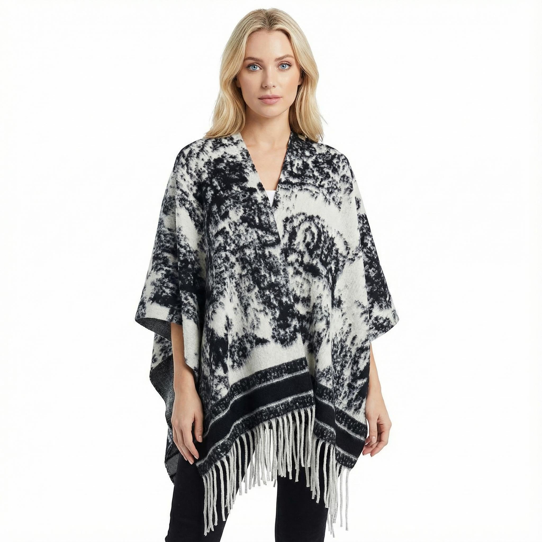 Ultra-Soft Faux Wool Poncho, Warm Open Front Shawl Wrap - Elegant Festive Christmas Present for Fall and Winter